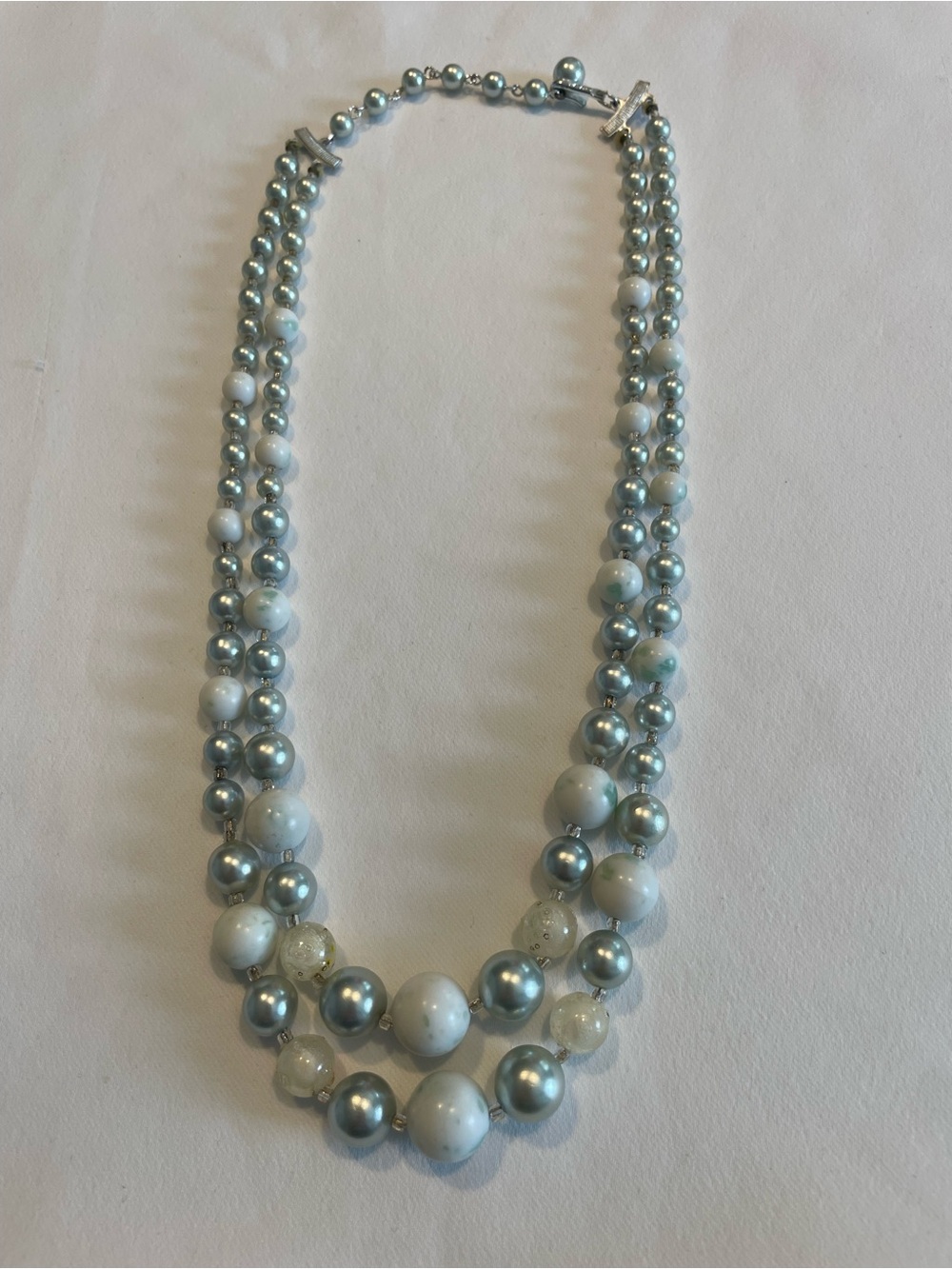 Vintage Mid Century Double Strand Robin’s Egg Blue Marbled Glass Pearl Beads